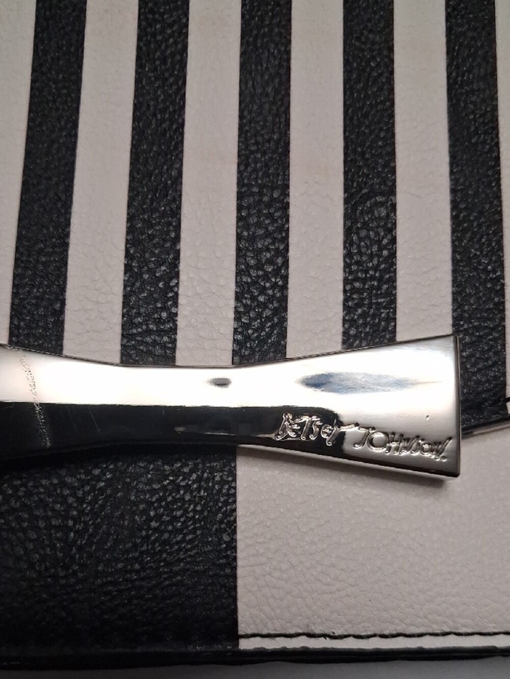 Rehabable Black & White Striped Crossbody Bag with Bow Accent - Picture 2 of 12